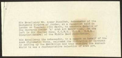 A Paper Clipping Commenting on Anwar Nusseibeh Attending a Reception, London, 1965-1967