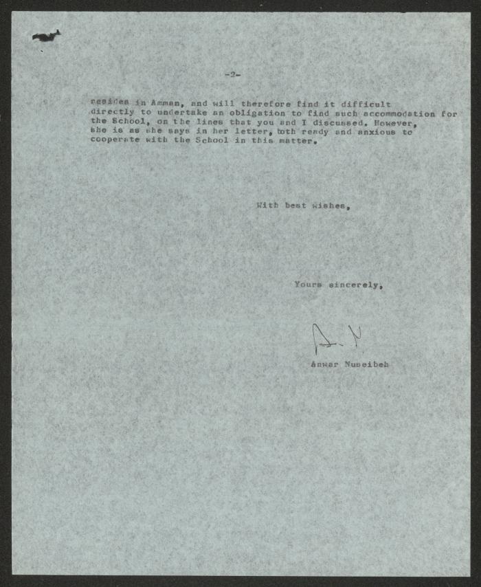 A Letter from Anwar Nusseibeh to C. M. Bennett, Jerusalem, 19 May 1975