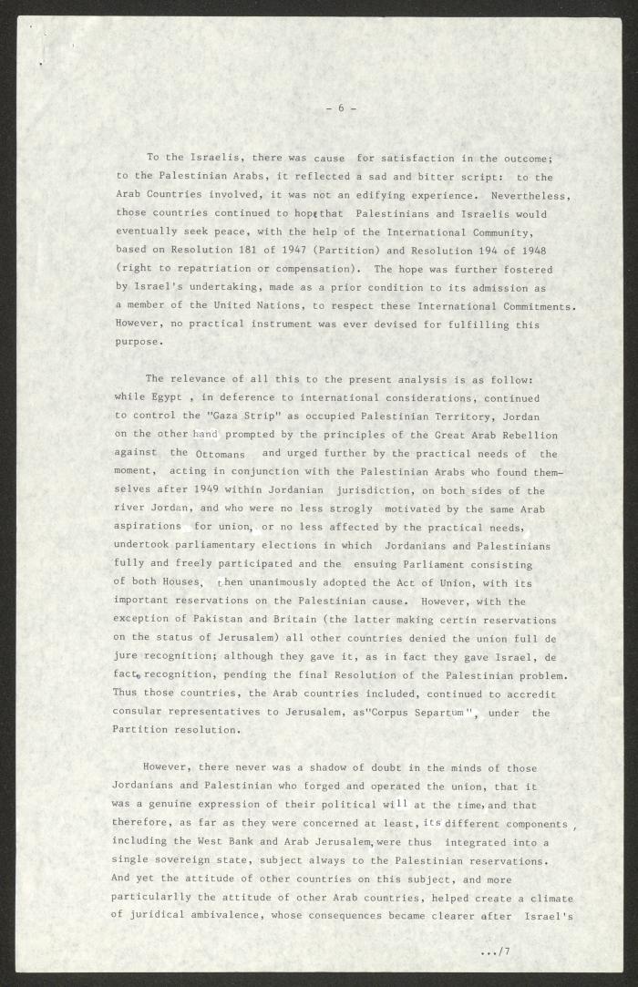 مسودة خطاب لأنور نسيبة، القدس، 24 تشرين الأول 1983