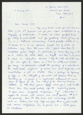 A Letter Addressed to Anwar Nusseibeh, Spain, 7 January 1957