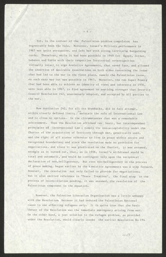 مسودة خطاب لأنور نسيبة، القدس، 24 تشرين الأول 1983