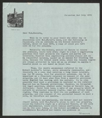 A Letter from Anwar Nusseibeh to C. M. Bennett, Jerusalem, 2 July 1975