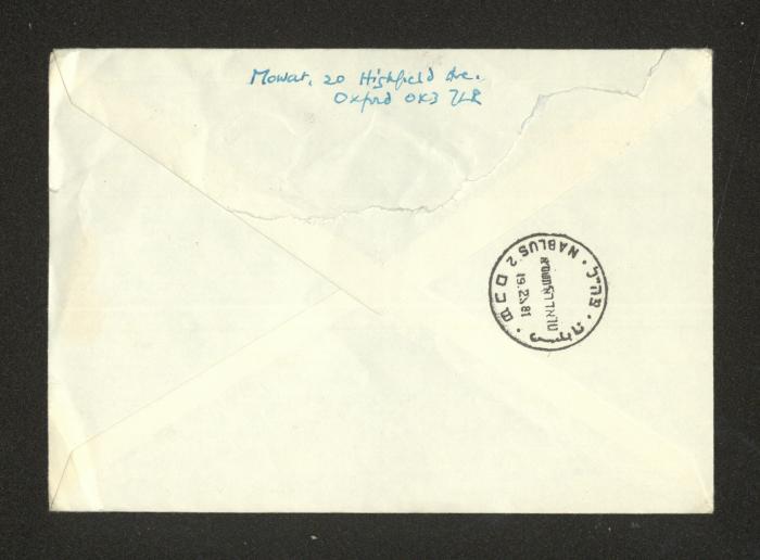 A Letter from Robin and Renee Mowat to Anwar Nusseibeh, Oxford, 5 February 1981