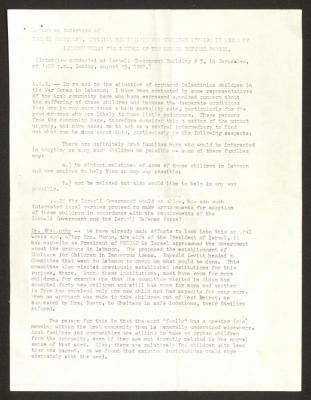 A Report on the Interview with "Israel Gravinsky", Jerusalem, 15 August 1982