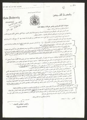 كتاب من محمد نسيبة إلى ياسر عرفات، 20 تشرين الأول 1997