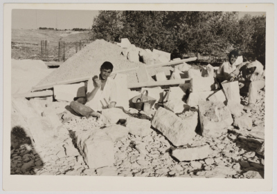 A Worker Shaping Stones for the Construction of the Current Building of the Evangelical Home and School in Ramallah
