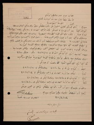 رسالة من فارس عورتاني إلى مدير معارف فلسطين، 24 نيسان 1948