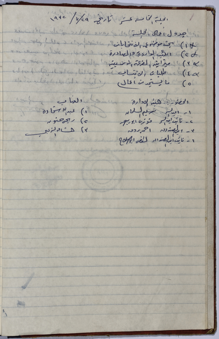محضر اجتماع الهيئة الإدارية لنقابة عمال المؤسسات العامة، طولكرم، 29 تموز 1972
