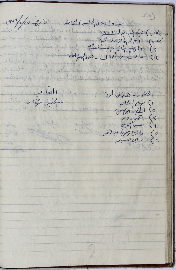 محضر اجتماع الهيئة الإدارية لنقابة عمال المؤسسات العامة، طولكرم، 23 شباط 1973