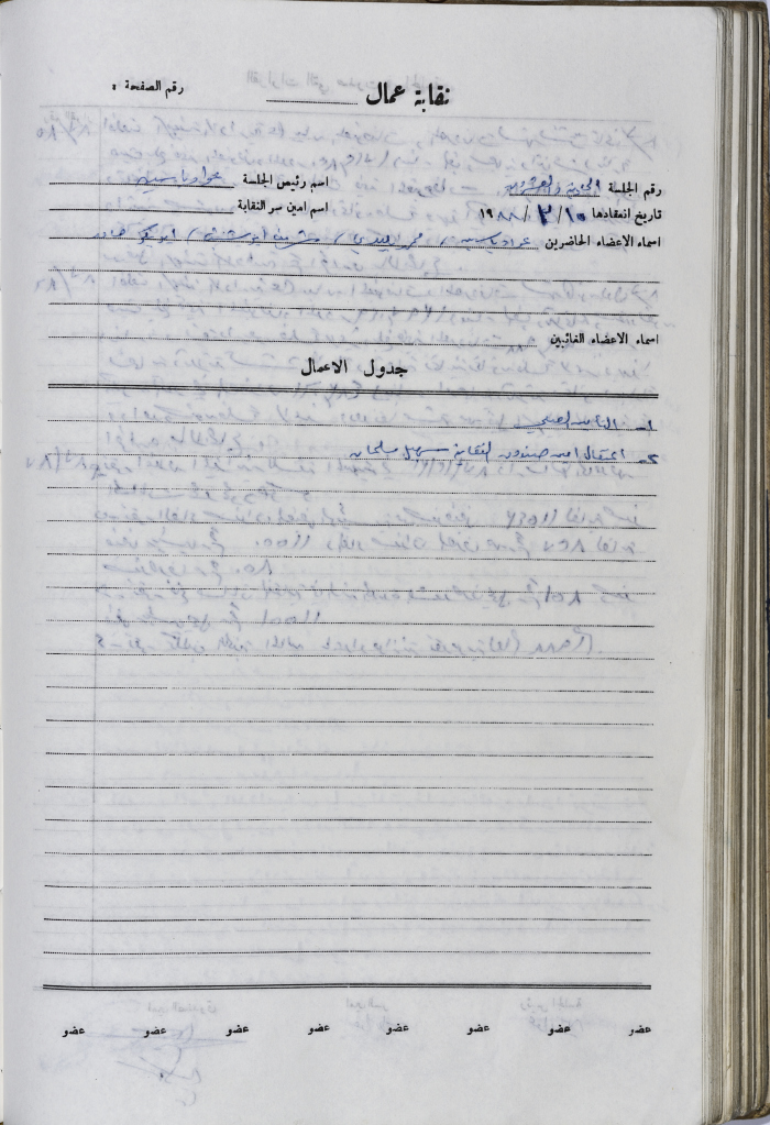 The Administrative Body of the Union of Public Institutions Workers' Meeting Minutes, Tulkarm, 10 March 1988