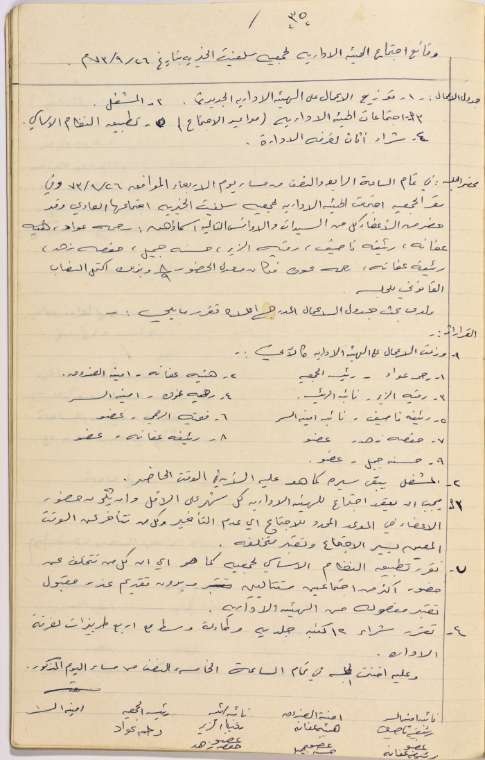 Meeting minutes of the Salfeet Women Charity's administrative body meeting dated 2673