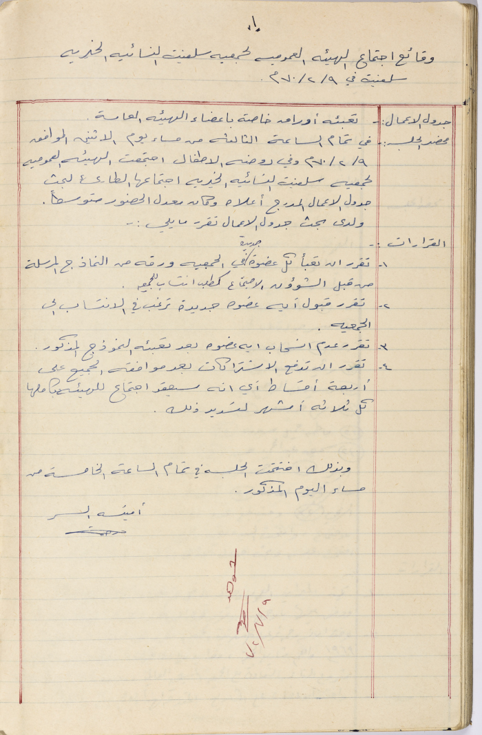 Meeting minutes of the Salfeet Women Charity's public body meeting dated 970