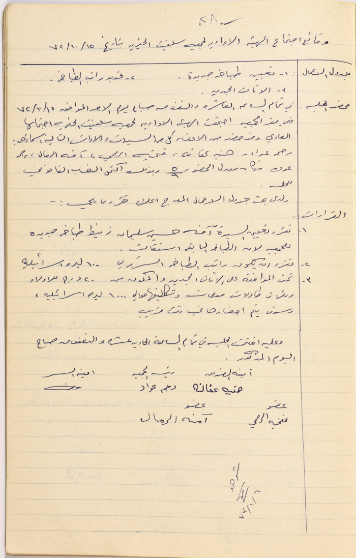 Meeting minutes of the Salfeet Women Charity's administrative body meeting dated 1572