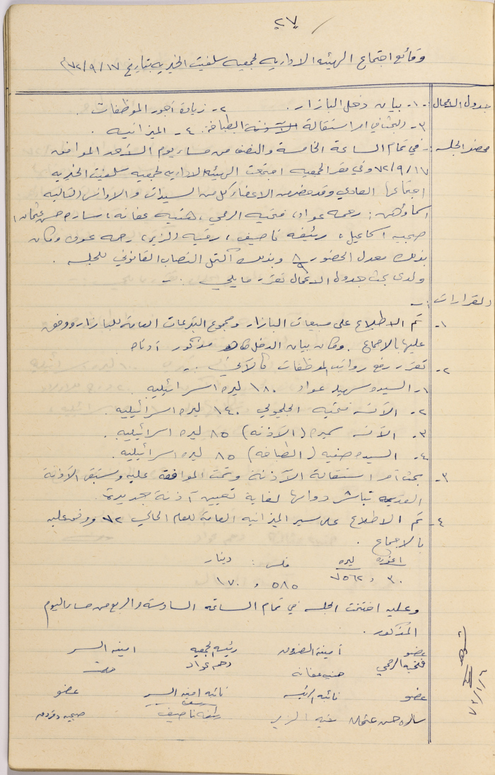 Meeting minutes of the Salfeet Women Charity's administrative body meeting dated 1772