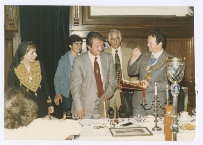 Bassam Shakaa and His Family During an Official Visit to Dundee Municipality, 1981