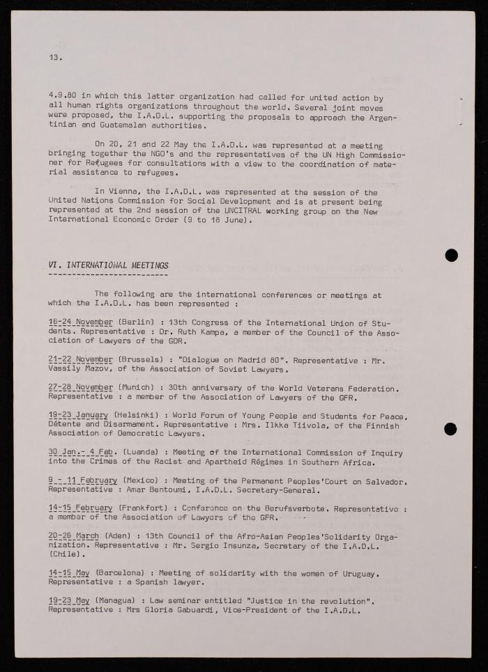 تقرير عن نشاطات رابطة الحقوقيين الديمقراطيين العالمية، بروكسل، 1981