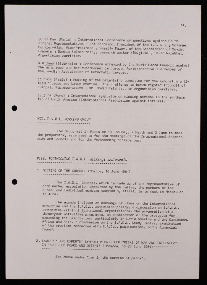 تقرير عن نشاطات رابطة الحقوقيين الديمقراطيين العالمية، بروكسل، 1981