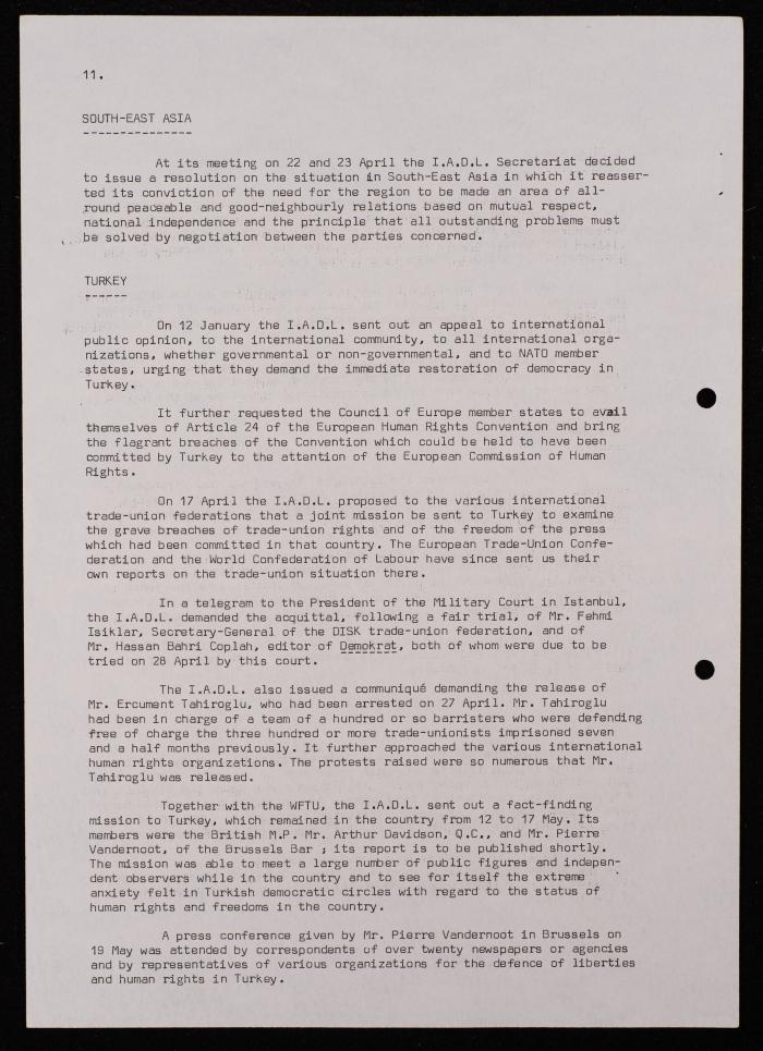 تقرير عن نشاطات رابطة الحقوقيين الديمقراطيين العالمية، بروكسل، 1981