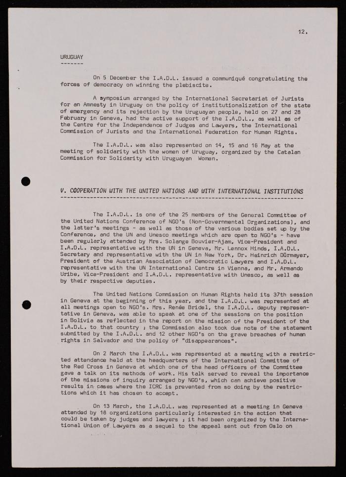 تقرير عن نشاطات رابطة الحقوقيين الديمقراطيين العالمية، بروكسل، 1981