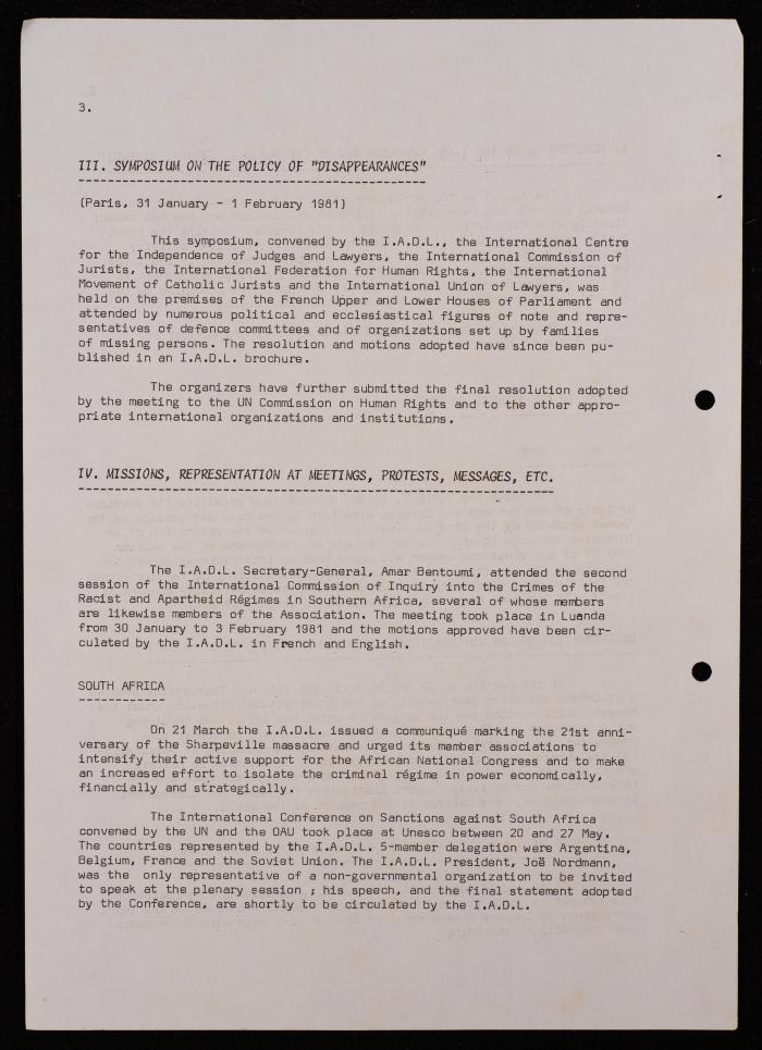 تقرير عن نشاطات رابطة الحقوقيين الديمقراطيين العالمية، بروكسل، 1981