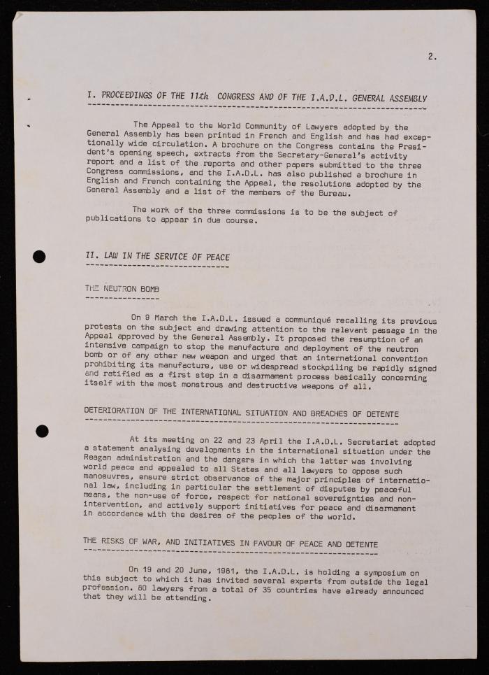 تقرير عن نشاطات رابطة الحقوقيين الديمقراطيين العالمية، بروكسل، 1981