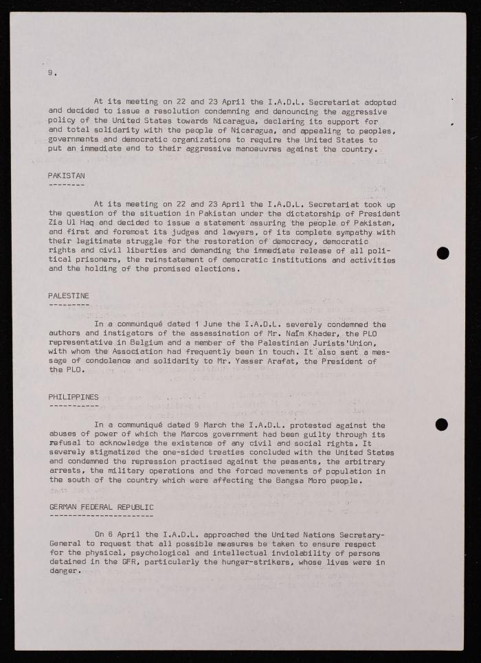 تقرير عن نشاطات رابطة الحقوقيين الديمقراطيين العالمية، بروكسل، 1981