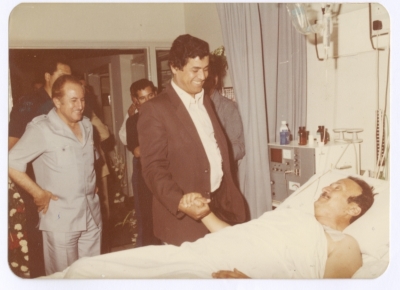 PLO Staff Visiting Bassam Shakaa at King Hussein Medical Center, June 1980