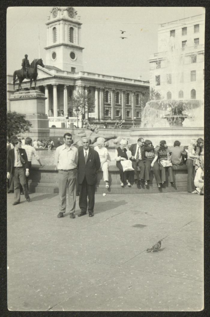 Yousef Hussein with his Son in Front of the Statue of George IV, the 1950s