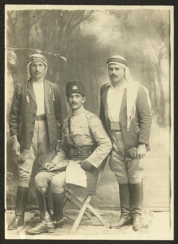 Yousef Bay with Two of His Colleagues from East Jordan's Border Guard Force, the 1930s 