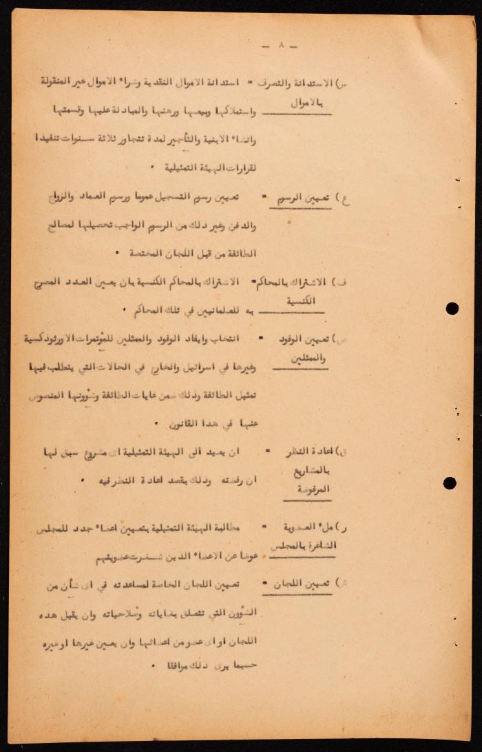 Basic Law of the Sect Council of the Orthodox Church, Haifa, 1957