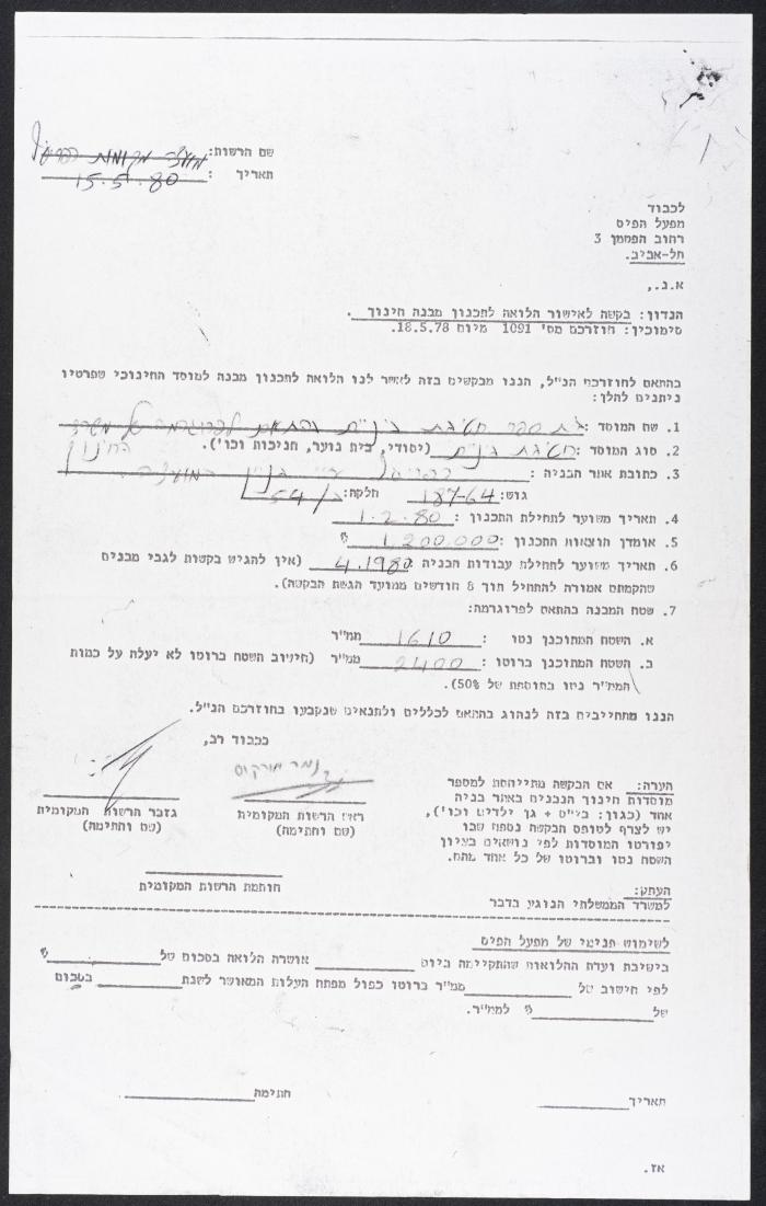 طلب للحصول على قرض لمجلس محلي كفر ياسيف، 1980