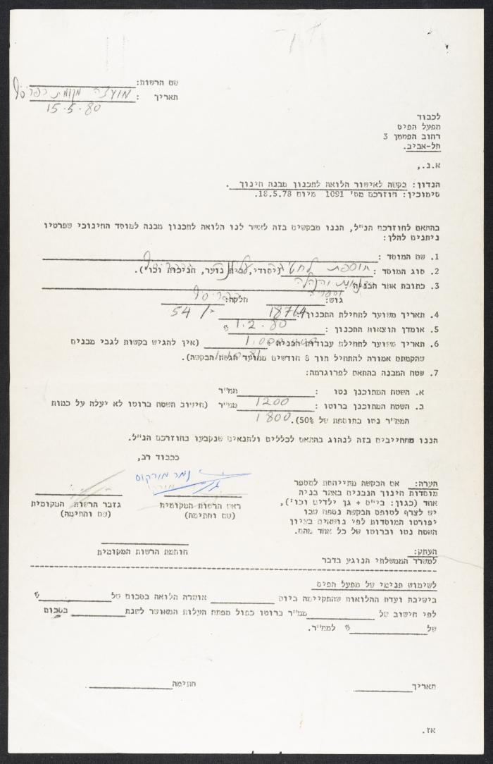 طلب للحصول على قرض لمجلس محلي كفر ياسيف، 1980