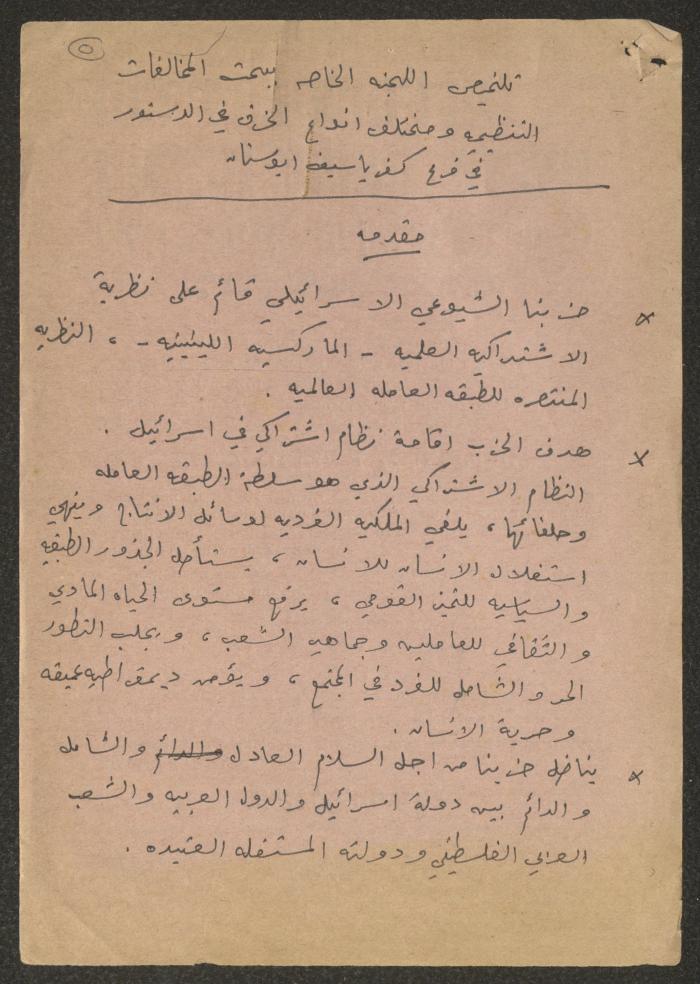 تلخيص لأحدى اللجان المحلية في كفر ياسيف، 1981