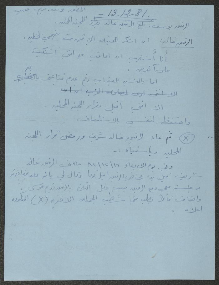 Minutes of the Kafr Yasif Local Committee Meetings, 1981