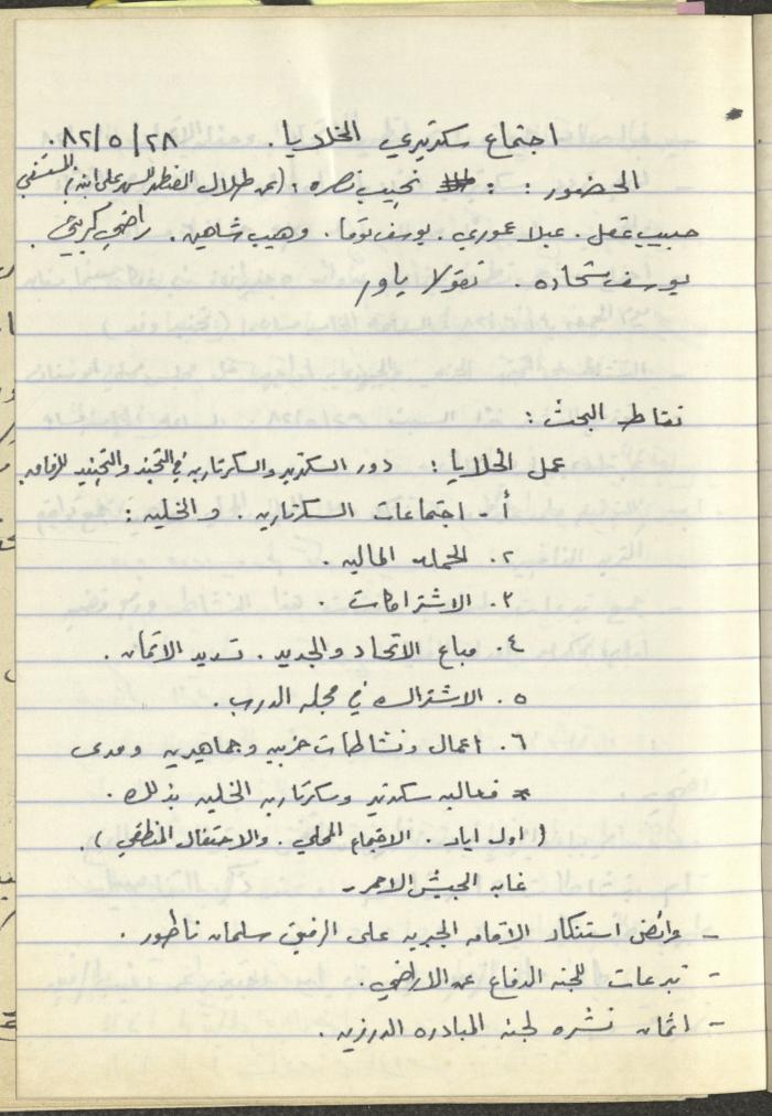 محاضر اجتماعات سكرتارية الحزب الشيوعي، كفر ياسيف،1981