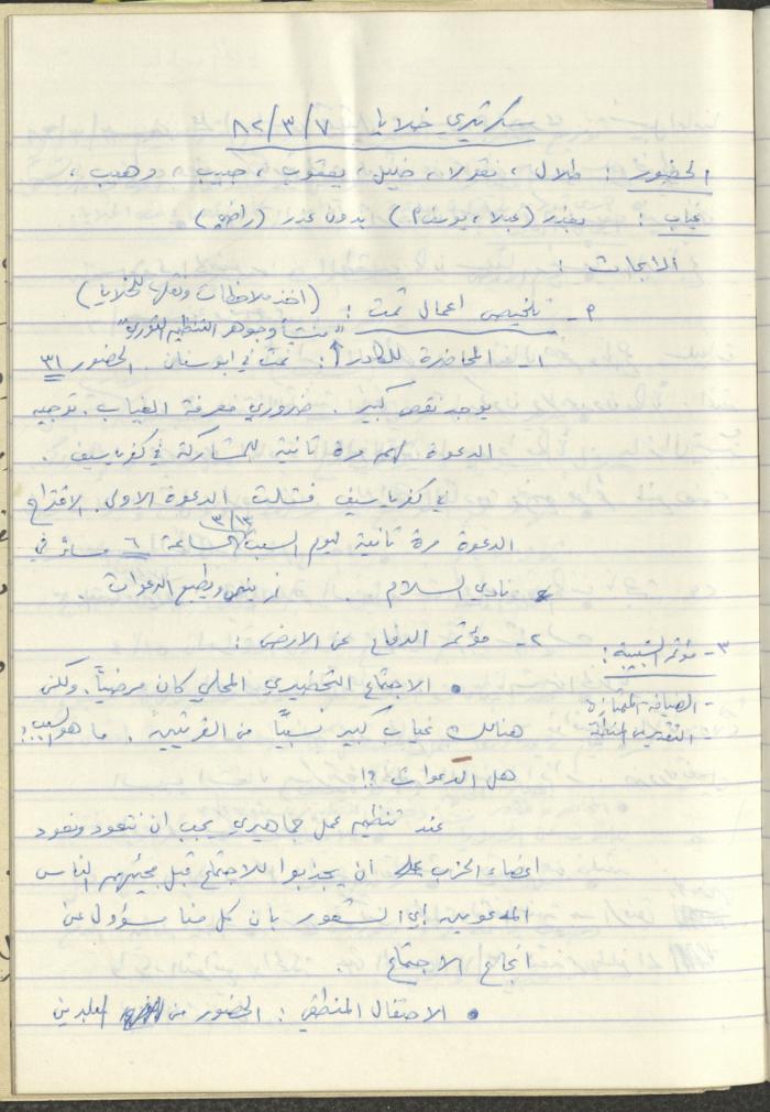 محاضر اجتماعات سكرتارية الحزب الشيوعي، كفر ياسيف،1981