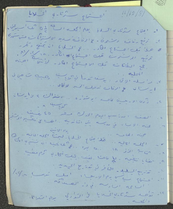 محاضر اجتماعات سكرتارية الحزب الشيوعي، كفر ياسيف،1981