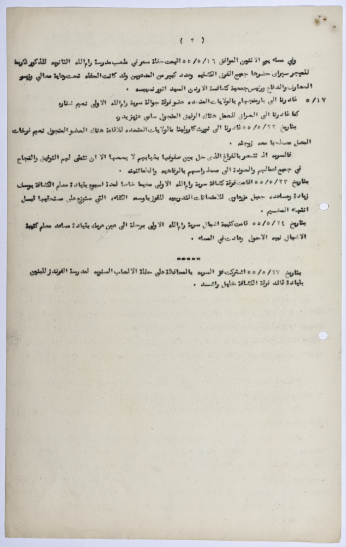 The Sareyyet Ramallah-First Ramallah Group (FRG) News Between April 16th and May 28th, 1955 