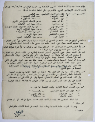 The Arab Brotherhood Association, Minutes of Meeting, October 1953