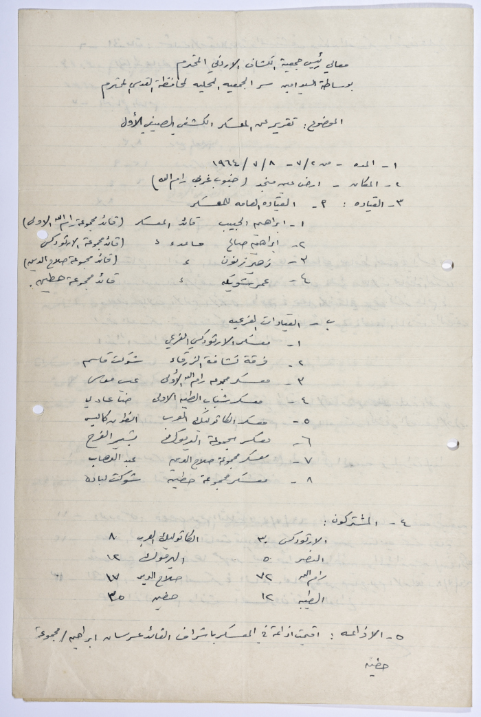 The Jordanian Association for Boy Scouts and Girl Guides, a Report of the First Scout Summer Camp, 1964