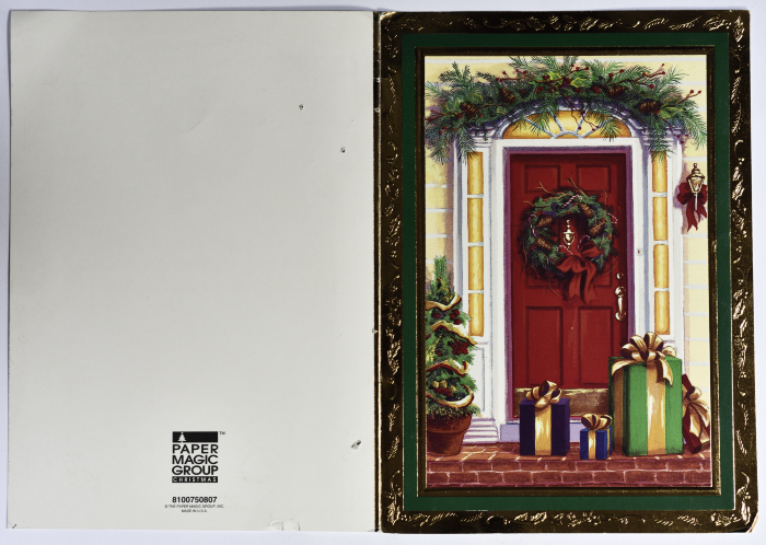 بطاقة معايدة بمناسبة أعياد الميلاد ورأس السنة الميلادية مقدمة من سهى ضبيط إلى سرية رام الله الأولى