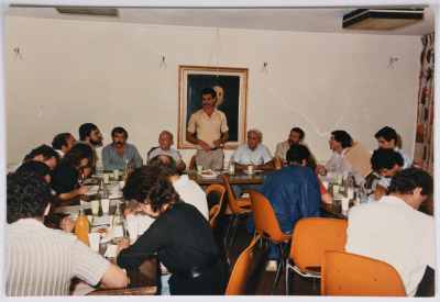A photo of Salah Ayyad giving a speech during a meeting of the Public Employees Union