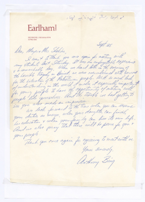 A Letter to Bassam Shakaa from Earlham College