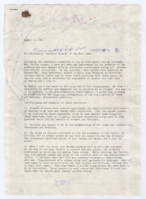 A Letter from Bassam Shakaa to the Governor General of the West Bank, 5 August 1981