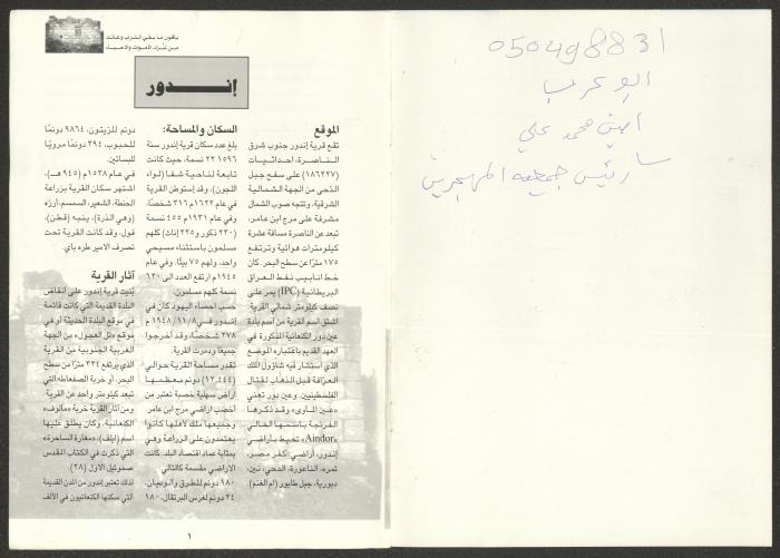 An Introductory Pamphlet for Indur Village in Nazareth, the Early 21s Century 