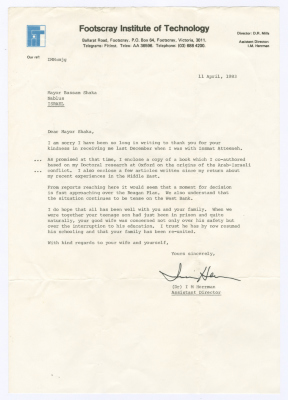 A Letter to Bassam Shakaa from I. M. Herrman, 11 April 1983