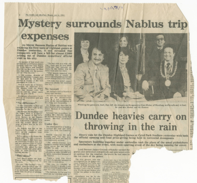 A Newspaper Clipping of an Article on the Twinning between the Municipality of Nablus and the Dundee City Council in Scotland