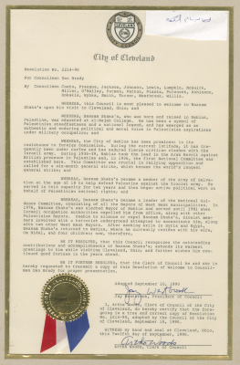 A Letter from the Mayor of Cleveland to the Members of the City's Council on the Reception of Bassam ash-Shakʿa