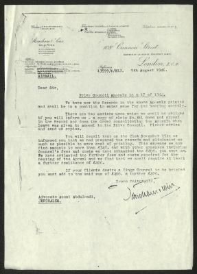 A Letter from Stoneham to Aouni Abdel-Hadi, 9 August 1946