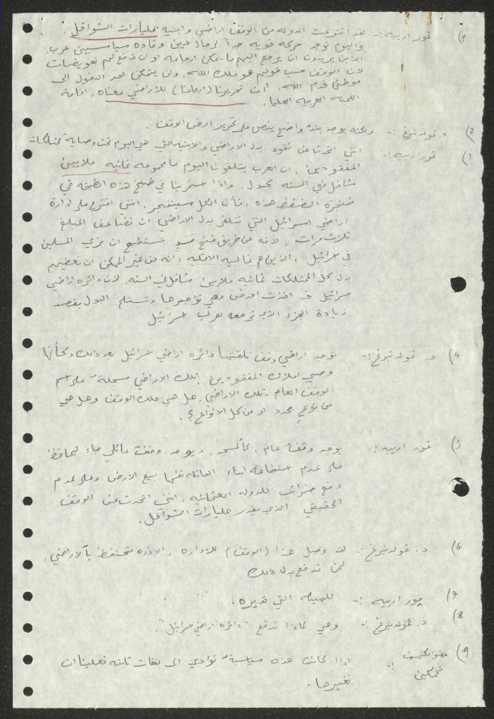 Notes by Sameeh Hammoudeh on the Knesset's Position on the Islamic Waqf Properties